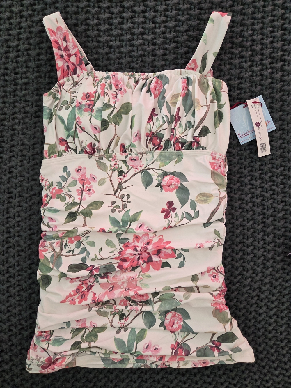 Dm Fashion Ruched Square Tankini Swim Top Size Medium